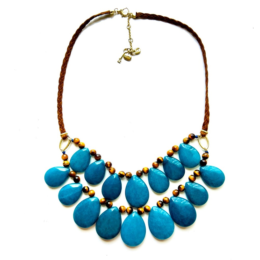 3/$30⚡️Fossil Blue Stone Tiger’s Eye Dual Strand Leather Necklace